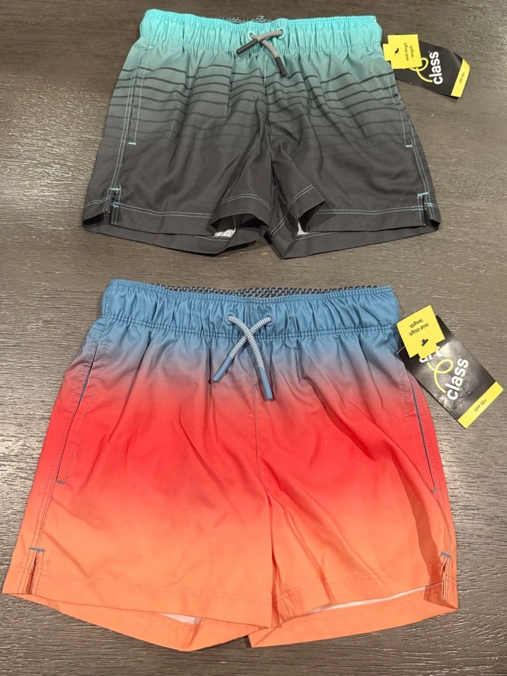 Pack 2 Short Swim Ombre Aqua to Charcoal & Blue to Coral Swim Trunks - Art Class